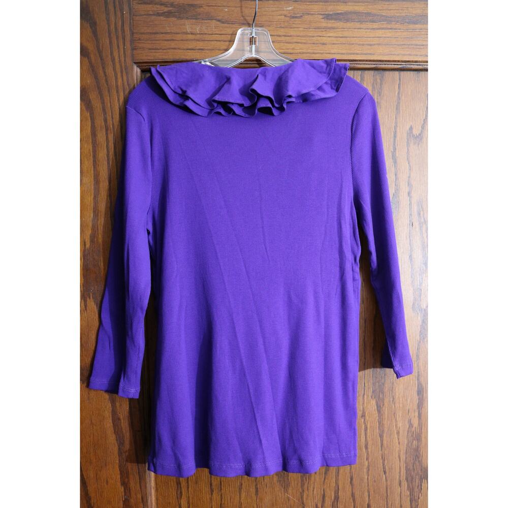 LAUREN RALPH LAUREN Shirt Womens XL Purple Long Sleeve Ruffle Collar Texture - Picture 2 of 12